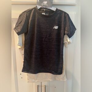 Lot of 2 New Balance Boys size 7 Tan and Black short sleeve logo T-shirt